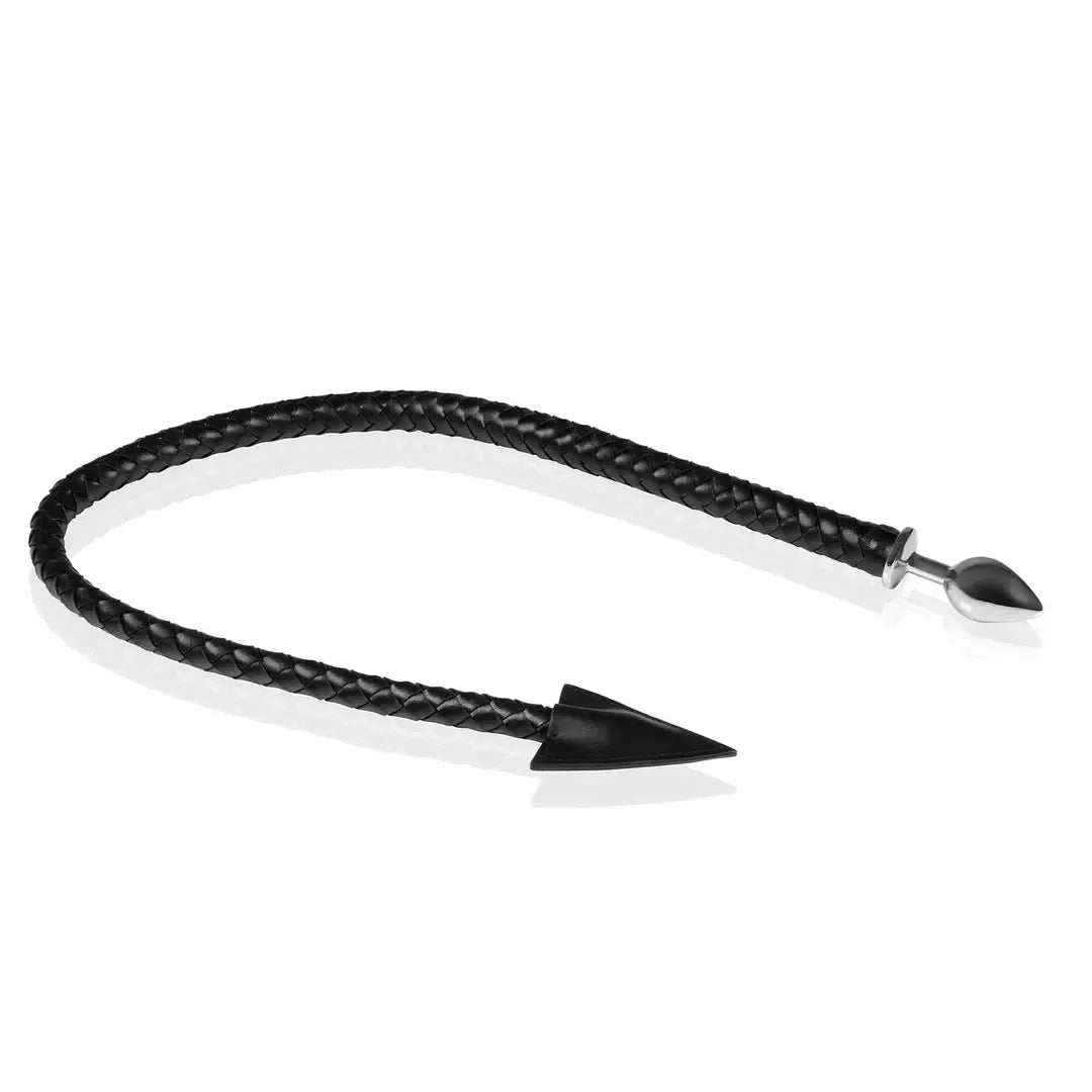 Ouch! Metal Plug with PU Leather Devil Tail – juodas, vidutinio dydžio