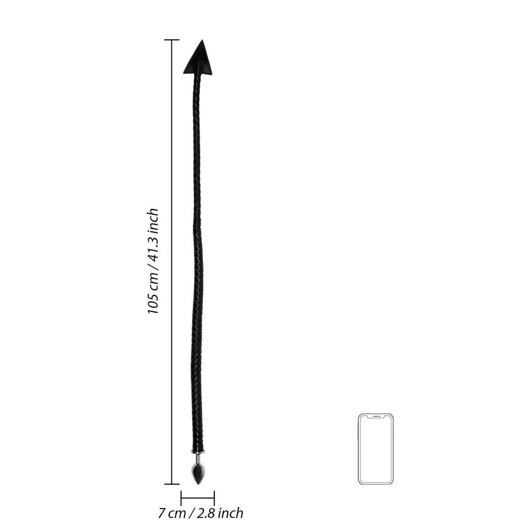 Ouch! Metal Plug with PU Leather Devil Tail – juodas, vidutinio dydžio
