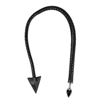 Ouch! Metal Plug with PU Leather Devil Tail – juodas, vidutinio dydžio
