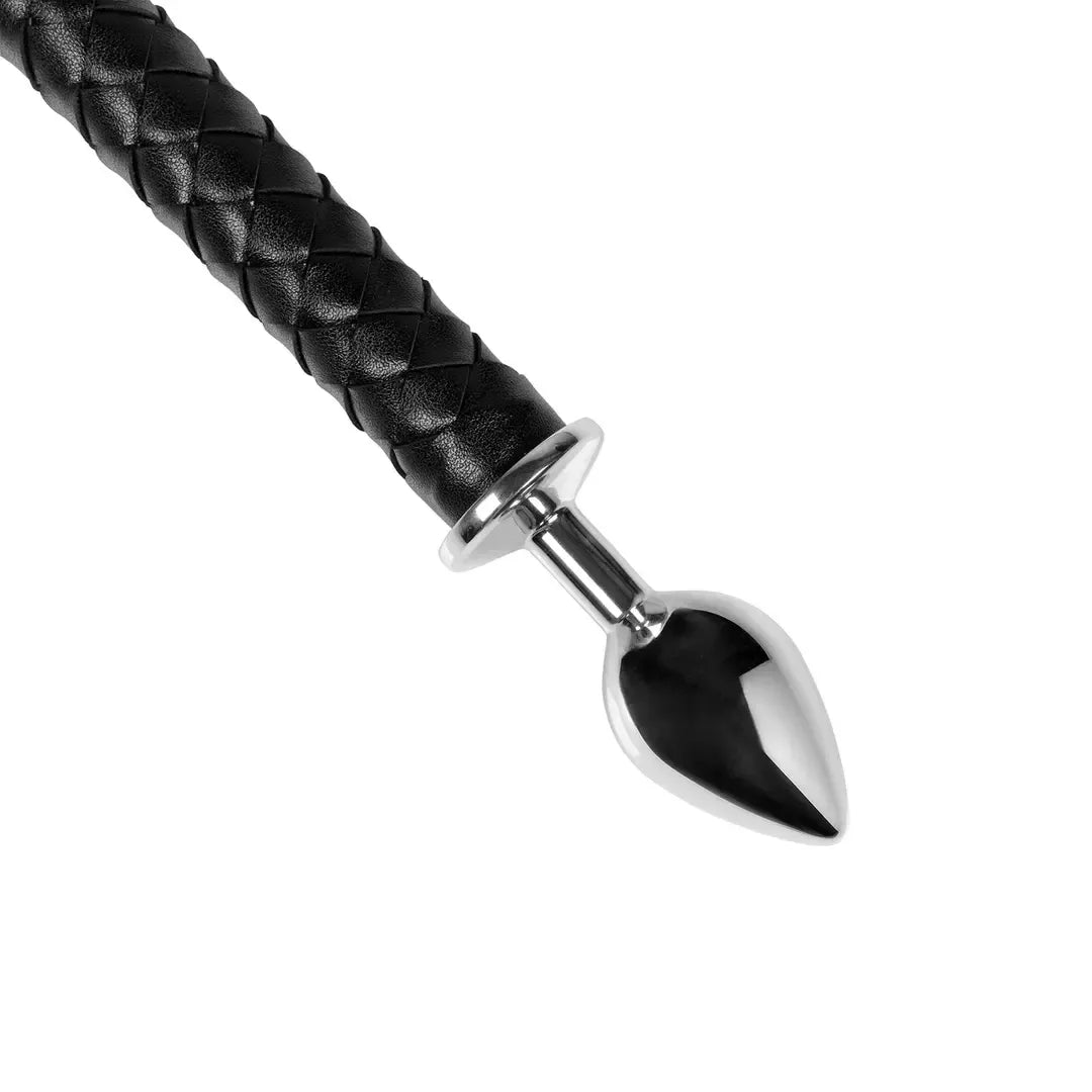 Ouch! Metal Plug with PU Leather Devil Tail – juodas, vidutinio dydžio