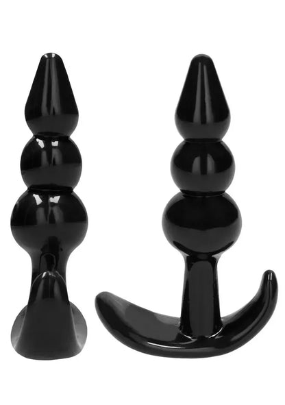 Ouch! No.80 silikoninių analinių kamščių rinkinys, 4 dydžiai, ergonomiškas pagrindas, juodas