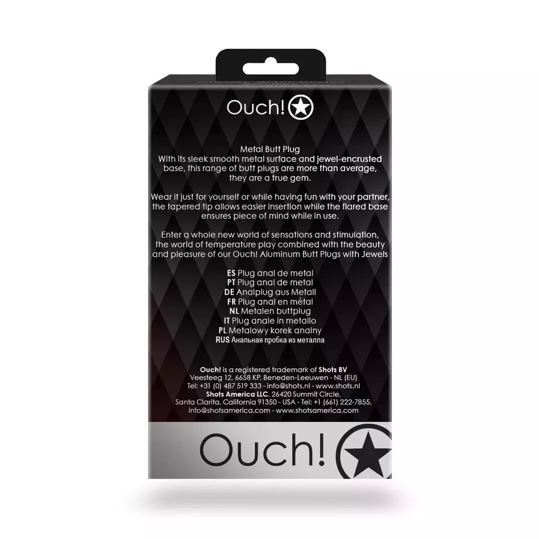 Ouch! Round Gem Metal Plug Large – elegantiškas aliuminis kamštis su dekoratyviniu akmenėliu