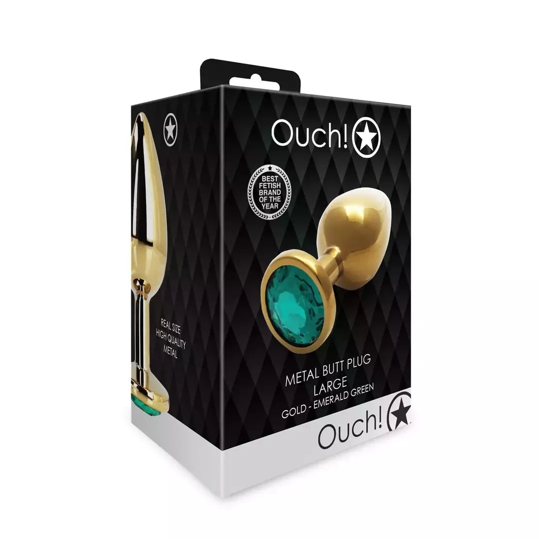 Ouch! Round Gem Metal Plug Large – elegantiškas aliuminis kamštis su dekoratyviniu akmenėliu