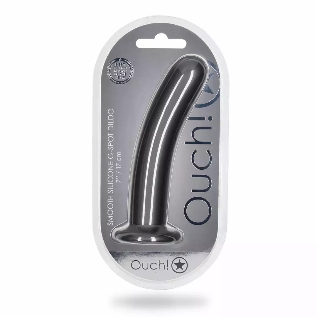 OUCH! Smooth silikoninis 17 cm intymus modelis su siurbtuku, metalinės mėlynos spalvos