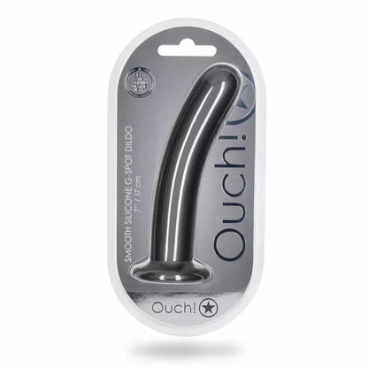 OUCH! Smooth silikoninis 17 cm intymus modelis su siurbtuku, metalinės mėlynos spalvos