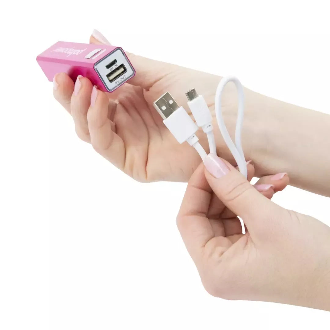 PalmPower Plug & Play vibratorius-masažuoklis, fuksijos spalvos, su 2600 mAh USB maitinimo bloku