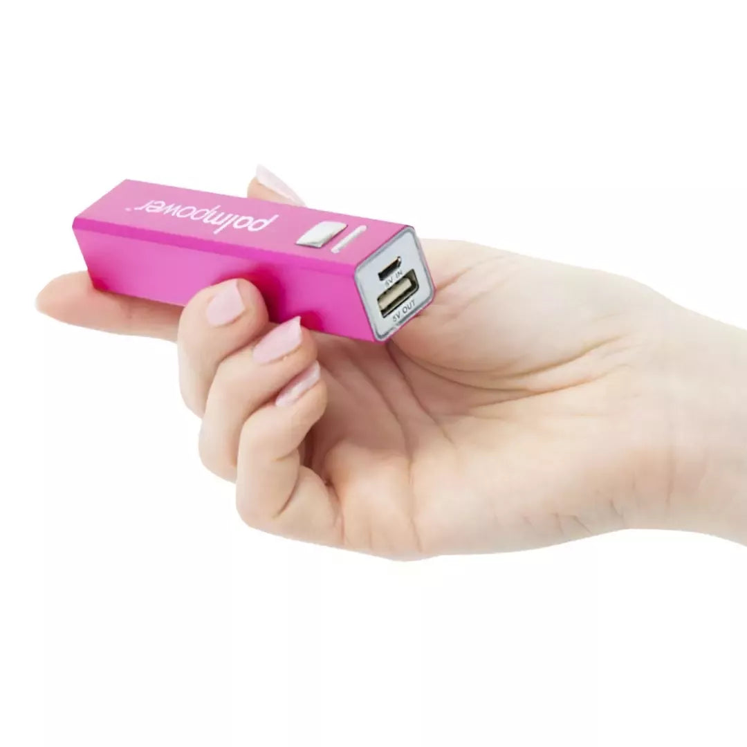 PalmPower Plug & Play vibratorius-masažuoklis, fuksijos spalvos, su 2600 mAh USB maitinimo bloku