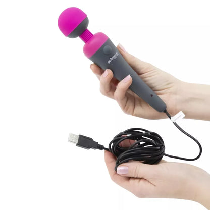 PalmPower Plug & Play vibratorius-masažuoklis, fuksijos spalvos, su 2600 mAh USB maitinimo bloku