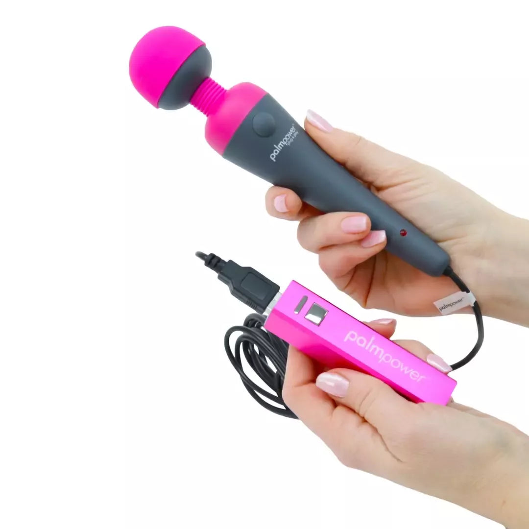 PalmPower Plug & Play vibratorius-masažuoklis, fuksijos spalvos, su 2600 mAh USB maitinimo bloku