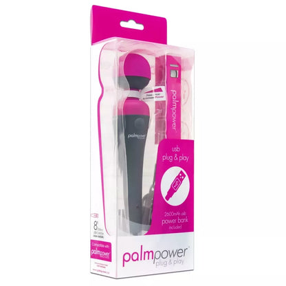 PalmPower Plug & Play vibratorius-masažuoklis, fuksijos spalvos, su 2600 mAh USB maitinimo bloku