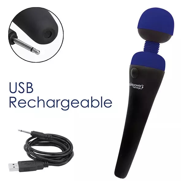 PalmPower Recharge Wand masažuoklis, mėlynas – belaidis, atsparus vandeniui modelis