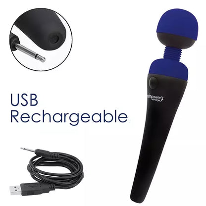 PalmPower Recharge Wand masažuoklis, mėlynas – belaidis, atsparus vandeniui modelis
