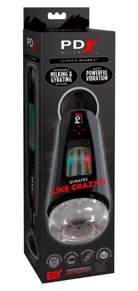 PDX Elite Ultimate Milker 2 intymus įrenginys su LED, 27 cm, juodas