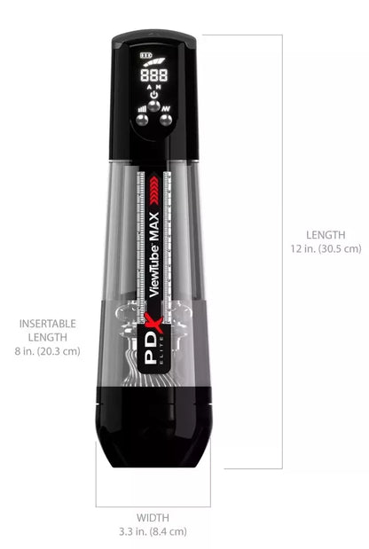 PDX Elite ViewTube MAX Black - Automatinis intymus prietaisas su LED ekranu