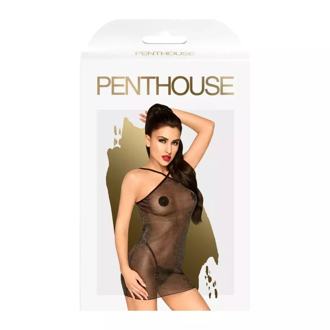 Penthouse Bombshell Bodysuit S/M - Elegantiškas perregimas juodas apatinis trikotažas