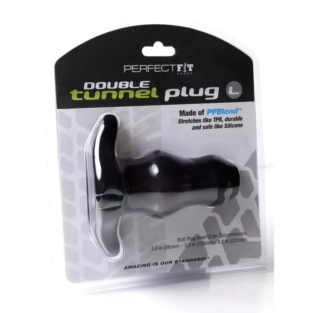 Perfect Fit Double Tunnel Plug Large Black - novatoriškas tuščiaviduris dizainas, 11,4 cm
