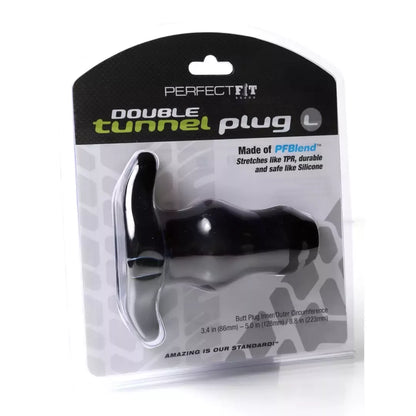 Perfect Fit Double Tunnel Plug Large Black - novatoriškas tuščiaviduris dizainas, 11,4 cm