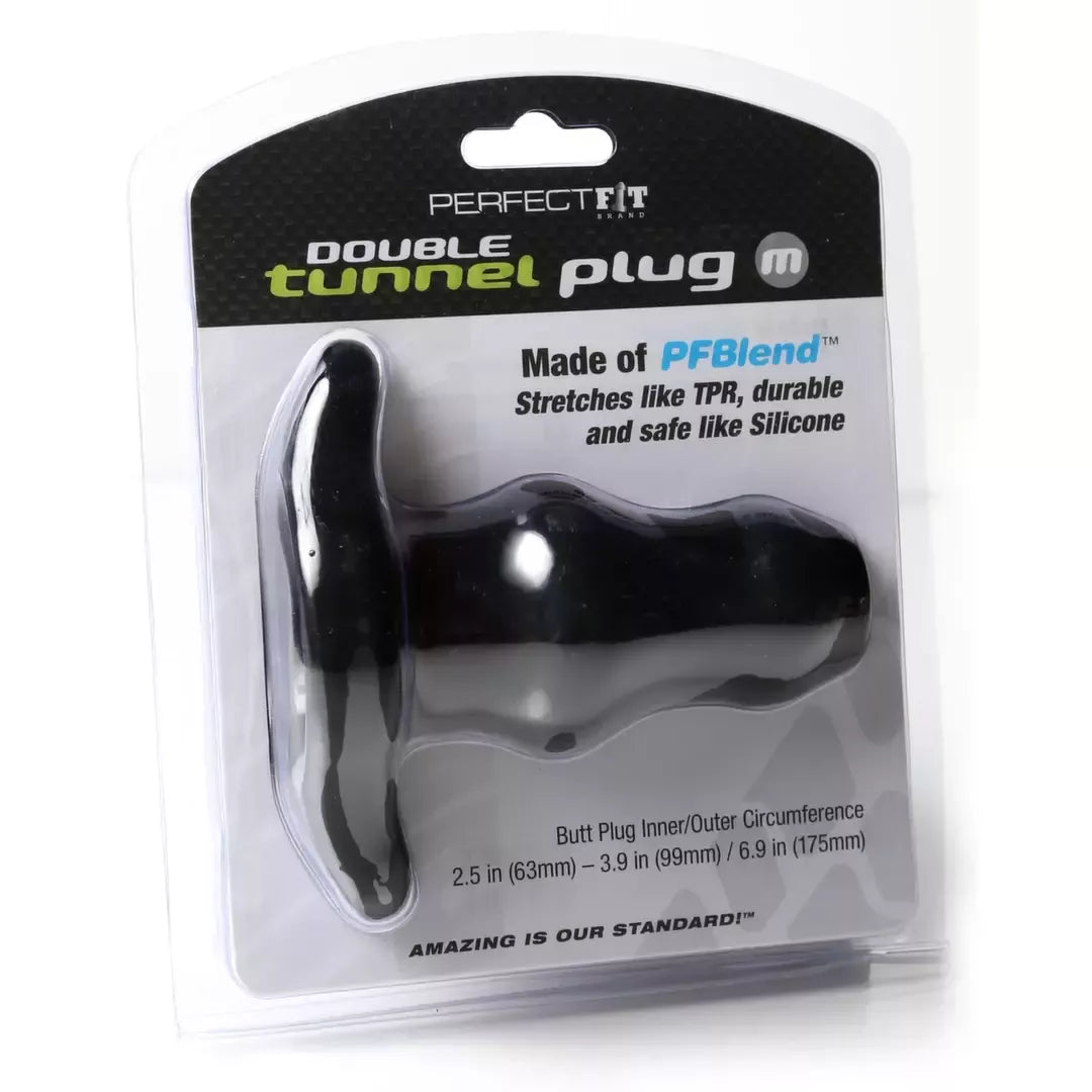 Perfect Fit Double Tunnel Plug Medium Black – inovatyvus atviro kanalo kištukas