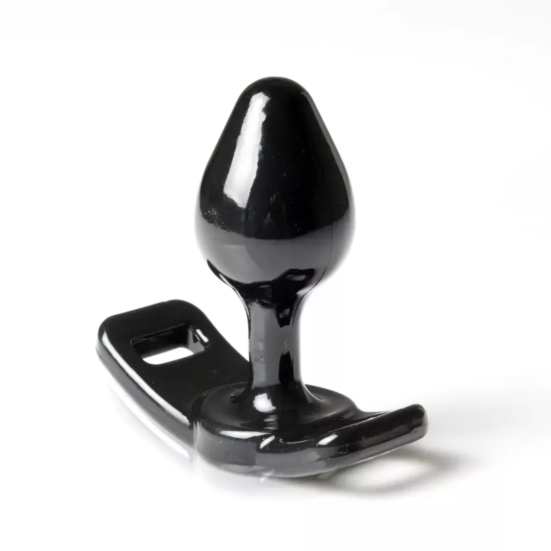 Perfect Fit Master Plug Small Black – su diržu suderinamas išangės kamštis, 8,9 cm
