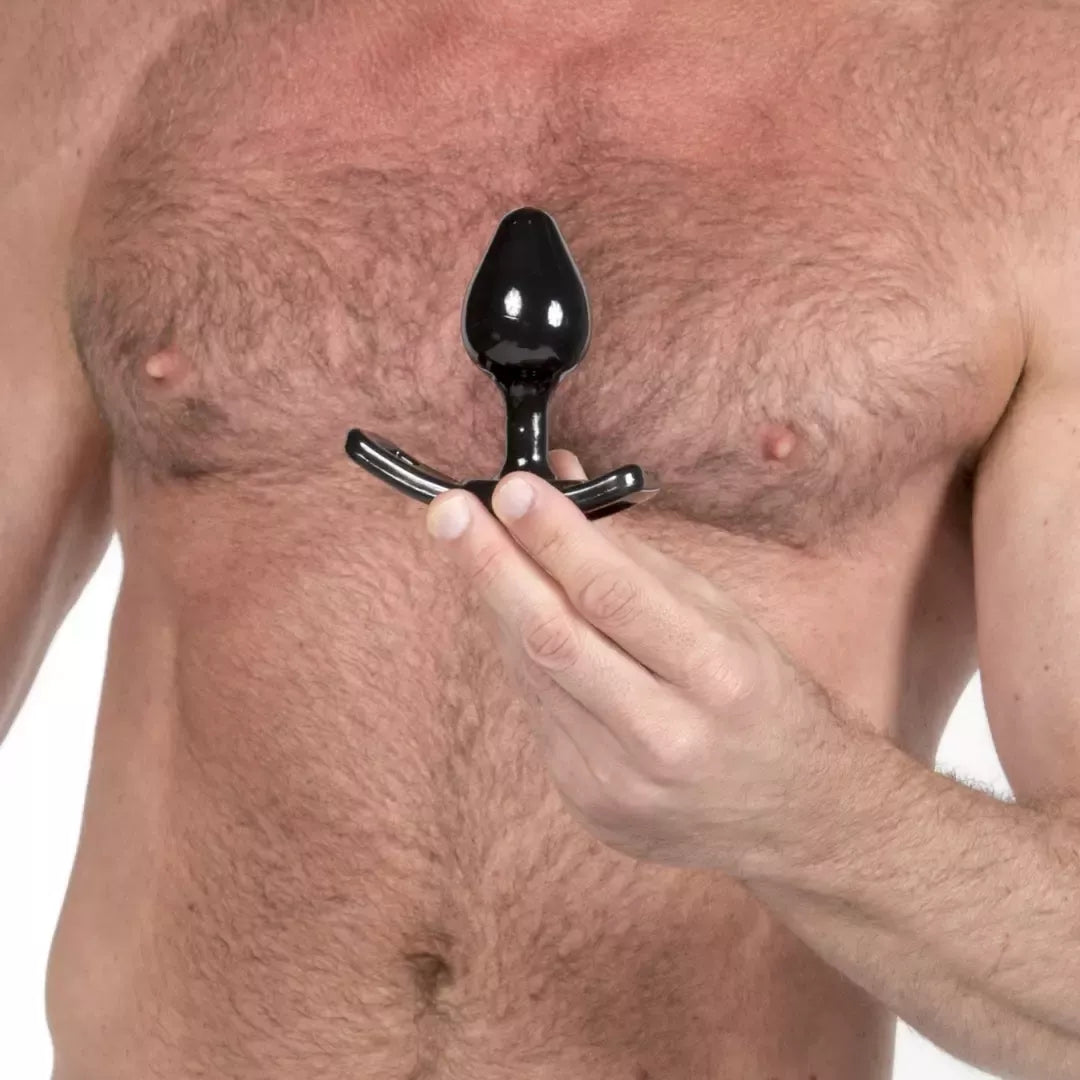 Perfect Fit Master Plug Small Black – su diržu suderinamas išangės kamštis, 8,9 cm