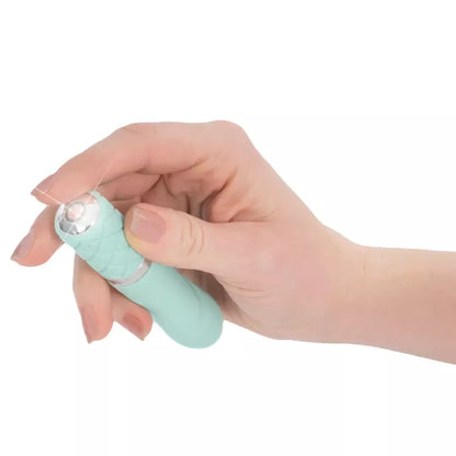 Pillow Talk Flirty Teal mini masažuoklis – kompaktiškas belaidis silikoninis modelis