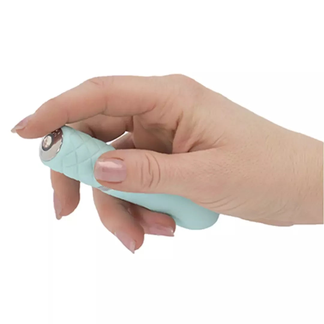 Pillow Talk Flirty Teal mini masažuoklis – kompaktiškas belaidis silikoninis modelis