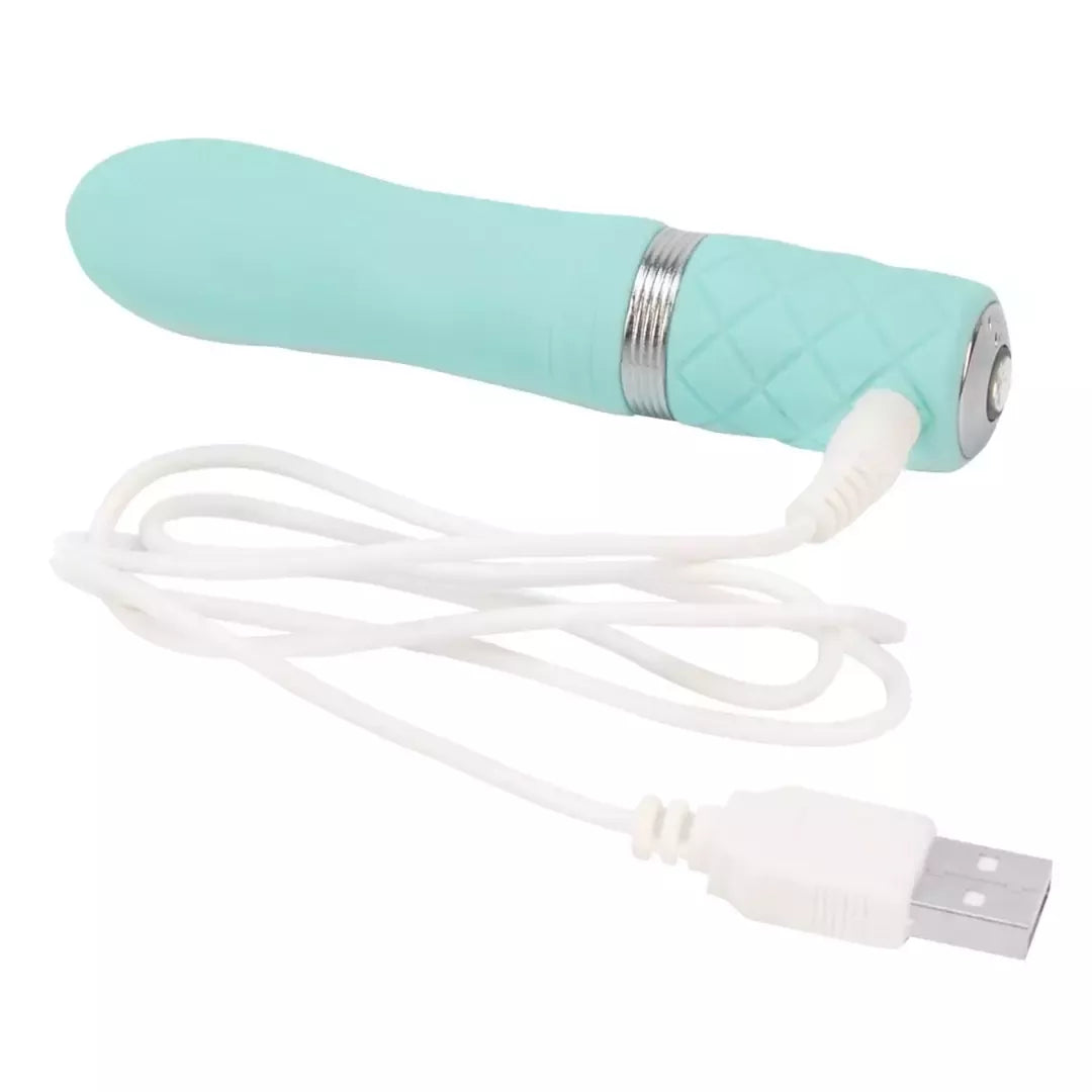 Pillow Talk Flirty Teal mini masažuoklis – kompaktiškas belaidis silikoninis modelis