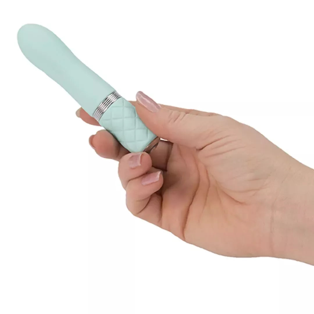 Pillow Talk Flirty Teal mini masažuoklis – kompaktiškas belaidis silikoninis modelis