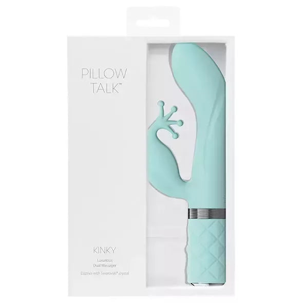 Pillow Talk Kinky Teal dviejų variklių intymus prietaisas su lanksčia rankena