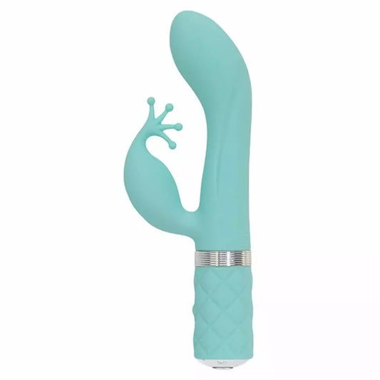 Pillow Talk Kinky Teal dviejų variklių intymus prietaisas su lanksčia rankena