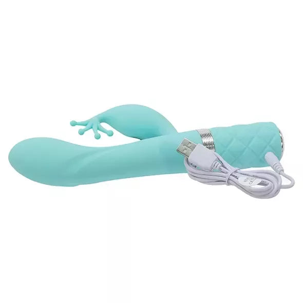 Pillow Talk Kinky Teal dviejų variklių intymus prietaisas su lanksčia rankena