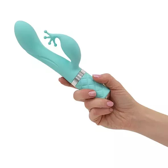 Pillow Talk Kinky Teal dviejų variklių intymus prietaisas su lanksčia rankena