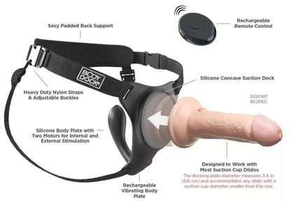 Pipedream Body Dock G-Spot Pro diržas su vibruojančia plokštele, reguliuojami dirželiai