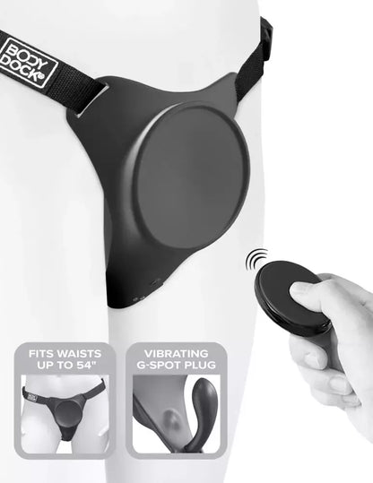 Pipedream Body Dock G-Spot Pro diržas su vibruojančia plokštele, reguliuojami dirželiai