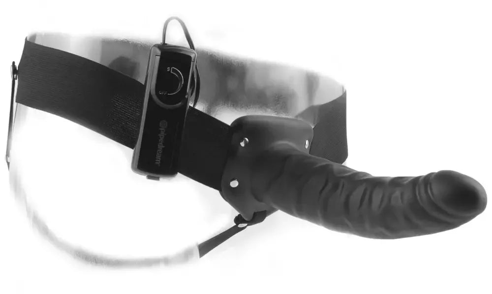 Pipedream FFS 8" tuščiaviduris diržinis dildo (strap-on) tamsus – reguliuojama vibruojanti sistema