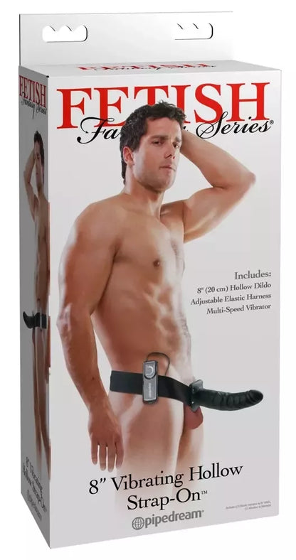 Pipedream FFS 8" tuščiaviduris diržinis dildo (strap-on) tamsus – reguliuojama vibruojanti sistema