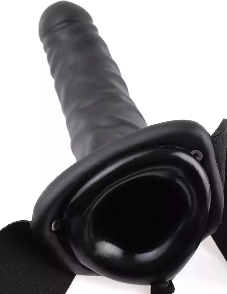 Pipedream FFS 8" tuščiaviduris diržinis dildo (strap-on) tamsus – reguliuojama vibruojanti sistema