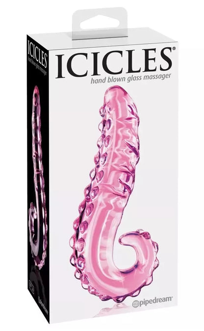 Pipedream Icicles No. 24 rožinis stiklinis intymus masažuoklis, 15,5 cm