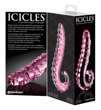 Pipedream Icicles No. 24 rožinis stiklinis intymus masažuoklis, 15,5 cm