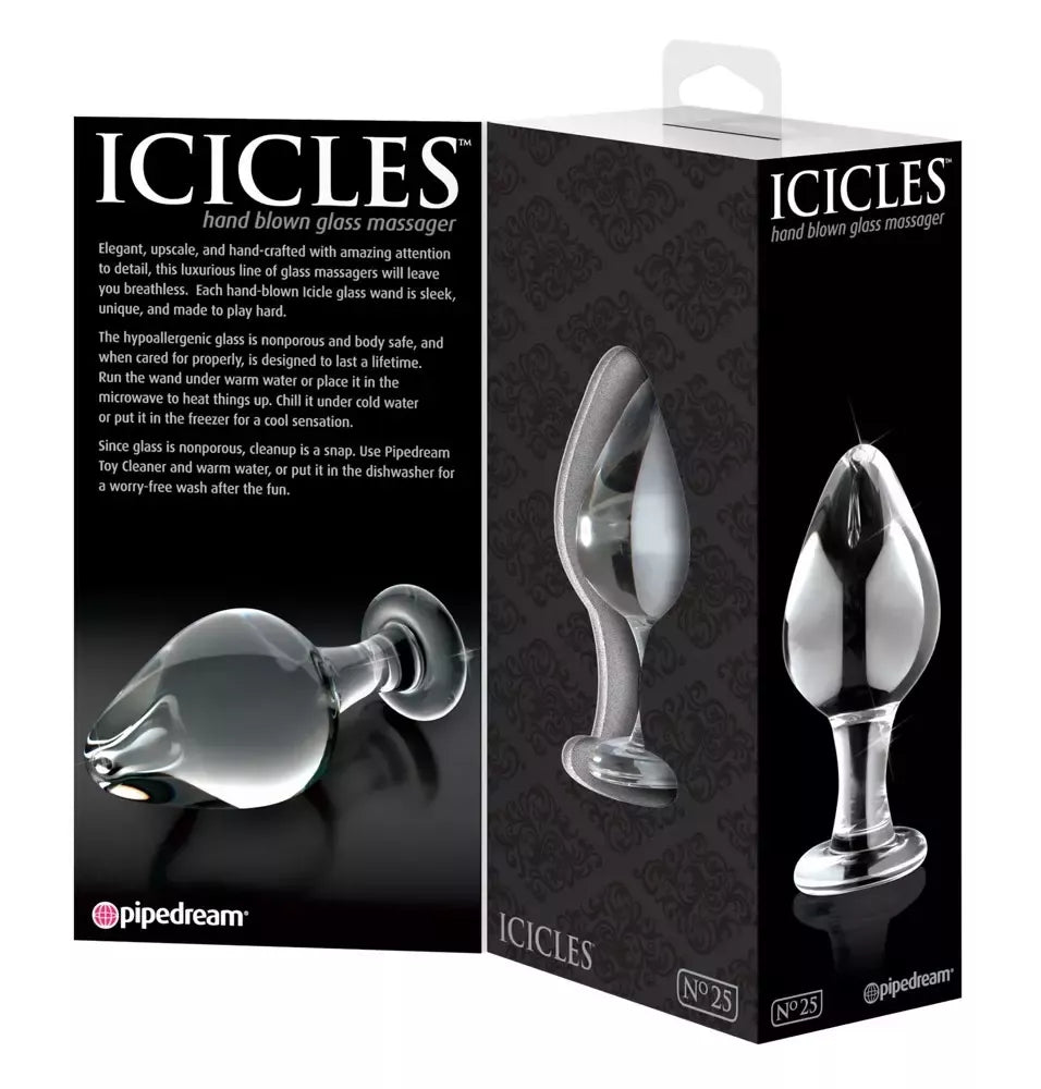 Pipedream Icicles No. 25 Stiklinis masažinis kamštis 9 cm Skaidrus