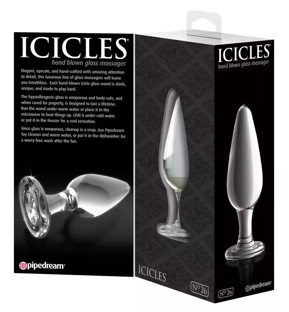 Pipedream Icicles No. 26 stiklinis kaištis, skaidrus, 11 cm, hipoalerginis
