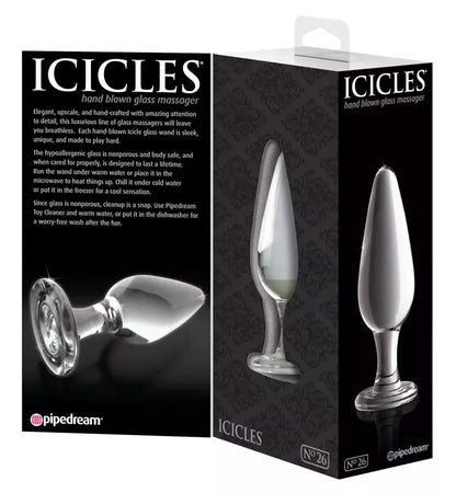 Pipedream Icicles No. 26 stiklinis kaištis, skaidrus, 11 cm, hipoalerginis