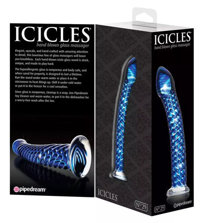 Pipedream Icicles No. 29 mėlynas stiklinis intymus masažuoklis, 19 cm