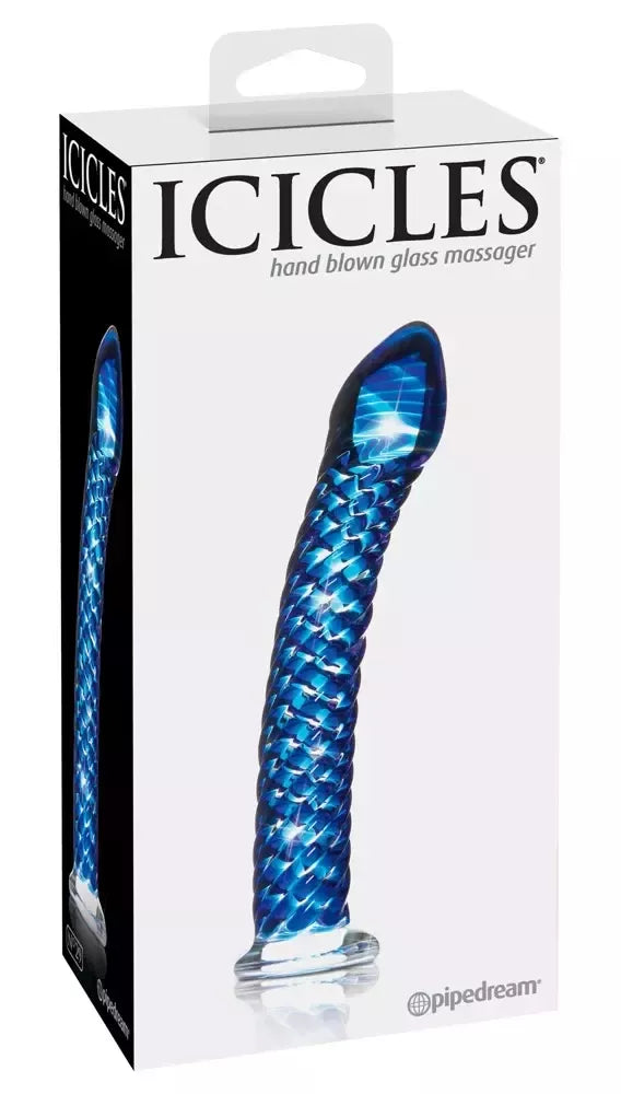 Pipedream Icicles No. 29 mėlynas stiklinis intymus masažuoklis, 19 cm