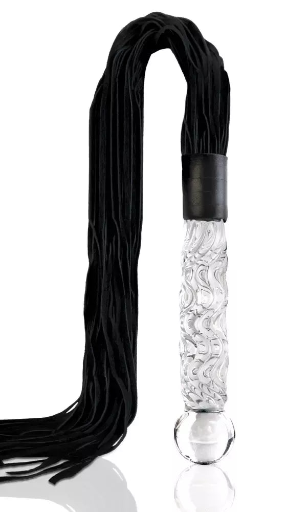 Pipedream Icicles No. 38 stiklinė masažinė lazdelė su odiniais kutais 63 cm, mėlyna