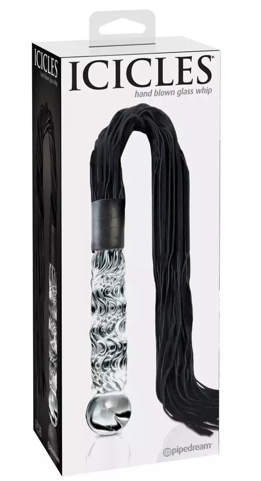 Pipedream Icicles No. 38 stiklinė masažinė lazdelė su odiniais kutais 63 cm, mėlyna