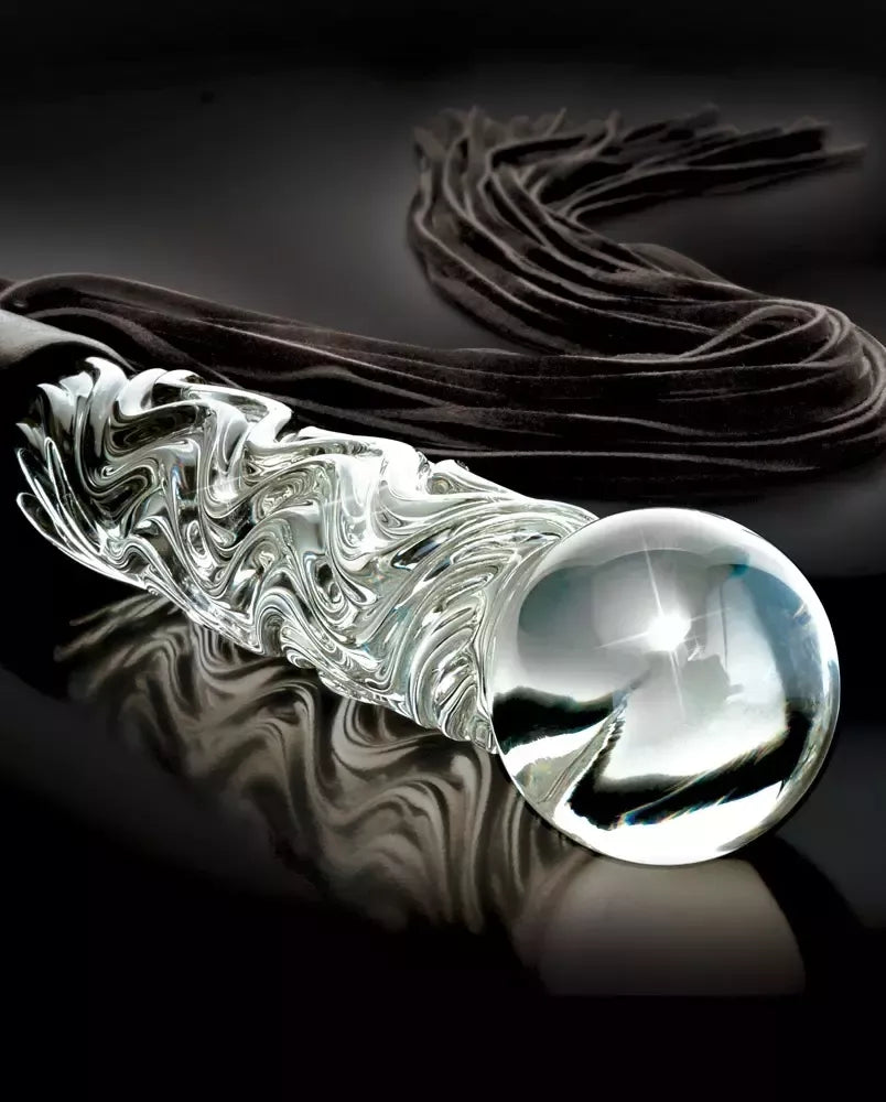 Pipedream Icicles No. 38 stiklinė masažinė lazdelė su odiniais kutais 63 cm, mėlyna