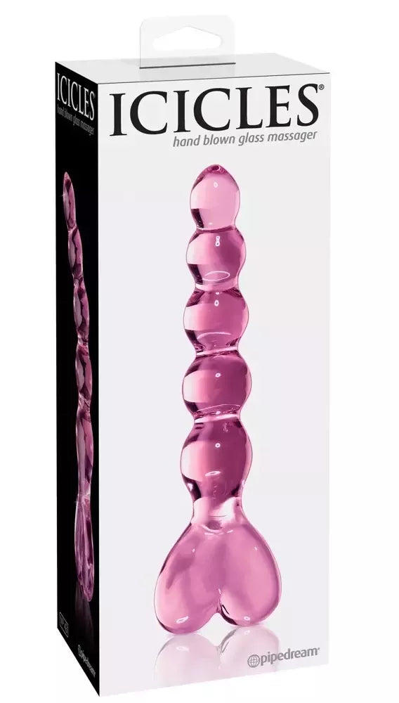 Pipedream Icicles No. 43 rožinis stiklinis masažuoklis, 20 cm