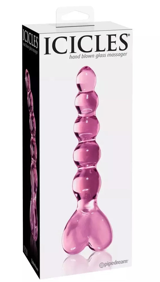 Pipedream Icicles No. 43 rožinis stiklinis masažuoklis, 20 cm