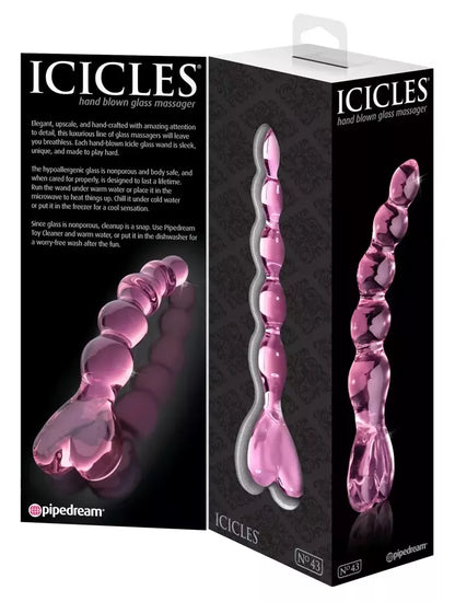 Pipedream Icicles No. 43 rožinis stiklinis masažuoklis, 20 cm